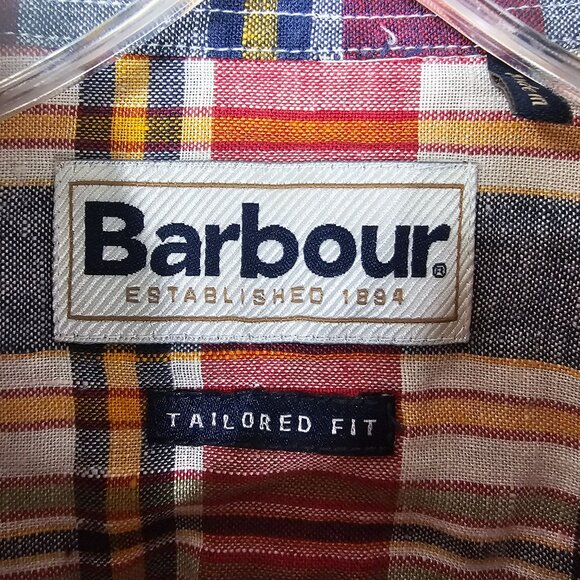 Barbour Tailored Fit Linen Shirt XL Red Plaid Preppy Coastal Lightweight Resort - Picture 4 of 11